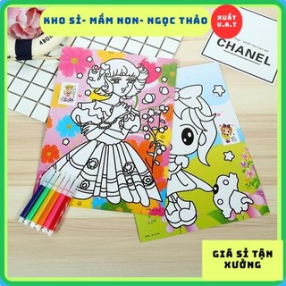  Set 2 Tranh tô màu bút dạ cho bé có sẵn bút màu 