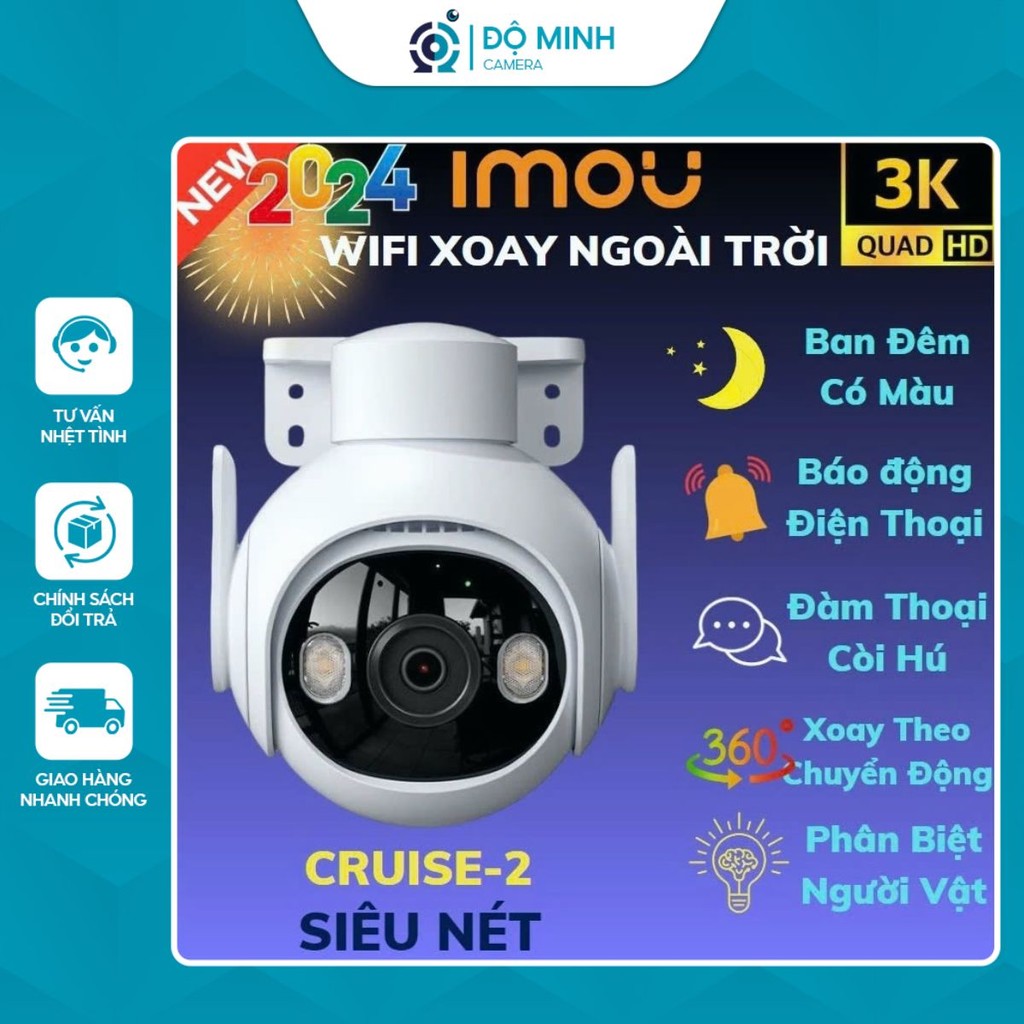 Camera WiFi IMOU Cruiser 2 IPC-GS7EP 3K 5MP ngoài trời xoay 360, AI phát hiện người - BH 2 năm