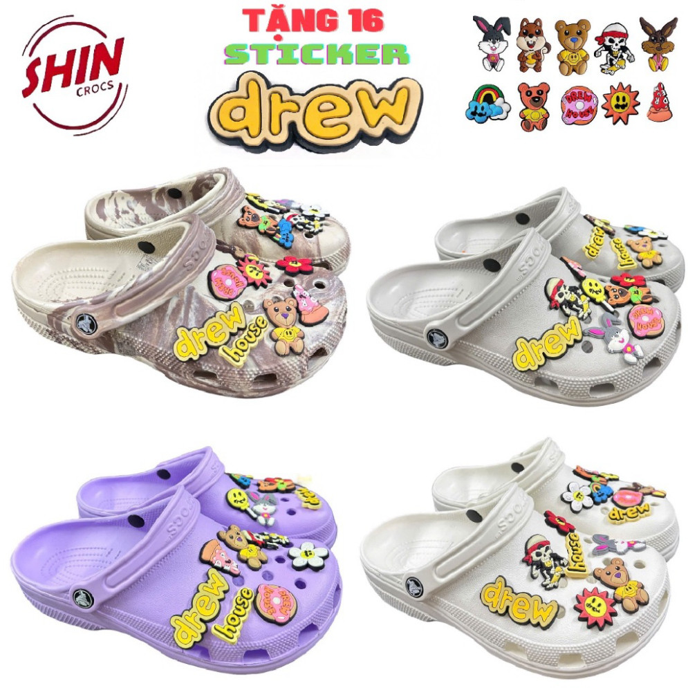 [Hàng Loại 1] Dép sục Clog - TẶNG kèm 16 charm full bộ hình gắn Drew House 2D như ảnh [Drew]