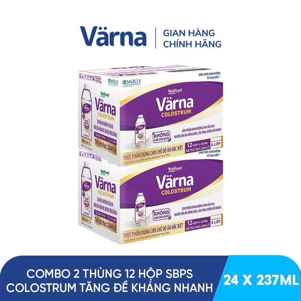 [ DEAL SỐC] Combo 2 Thùng 12 hộp sữa bột pha sẵn Varna Colostrum (24 hộp giấy x 237ml)