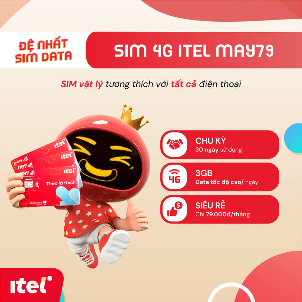 SIM 4G ITEL mạng Vinaphone [Miễn phí tháng đầu] Sim 4G Vinaphone 10G-Tỷ Gb, Gọi Vinaphone Miễn phí