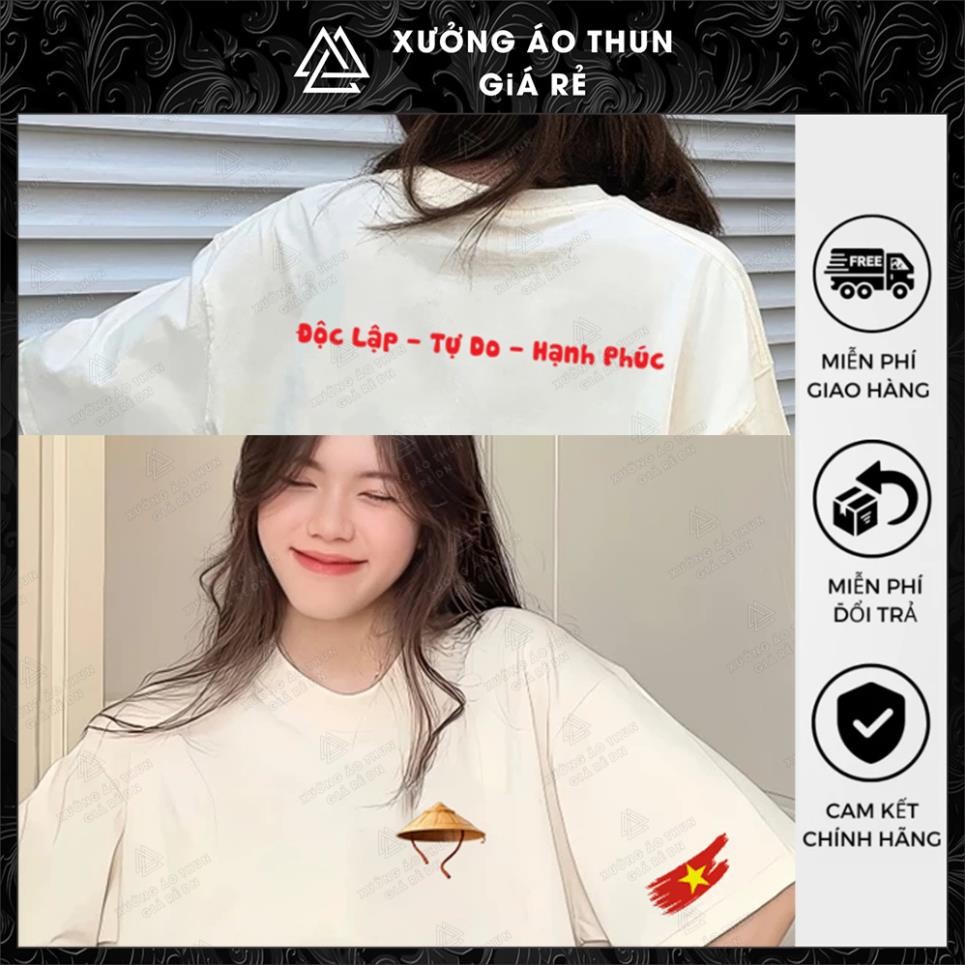 Áo Thun Nón Lá Độc Lập, Tự Do, Hạnh Phúc Form Rộng Unisex Nam Nữ Cotton UT