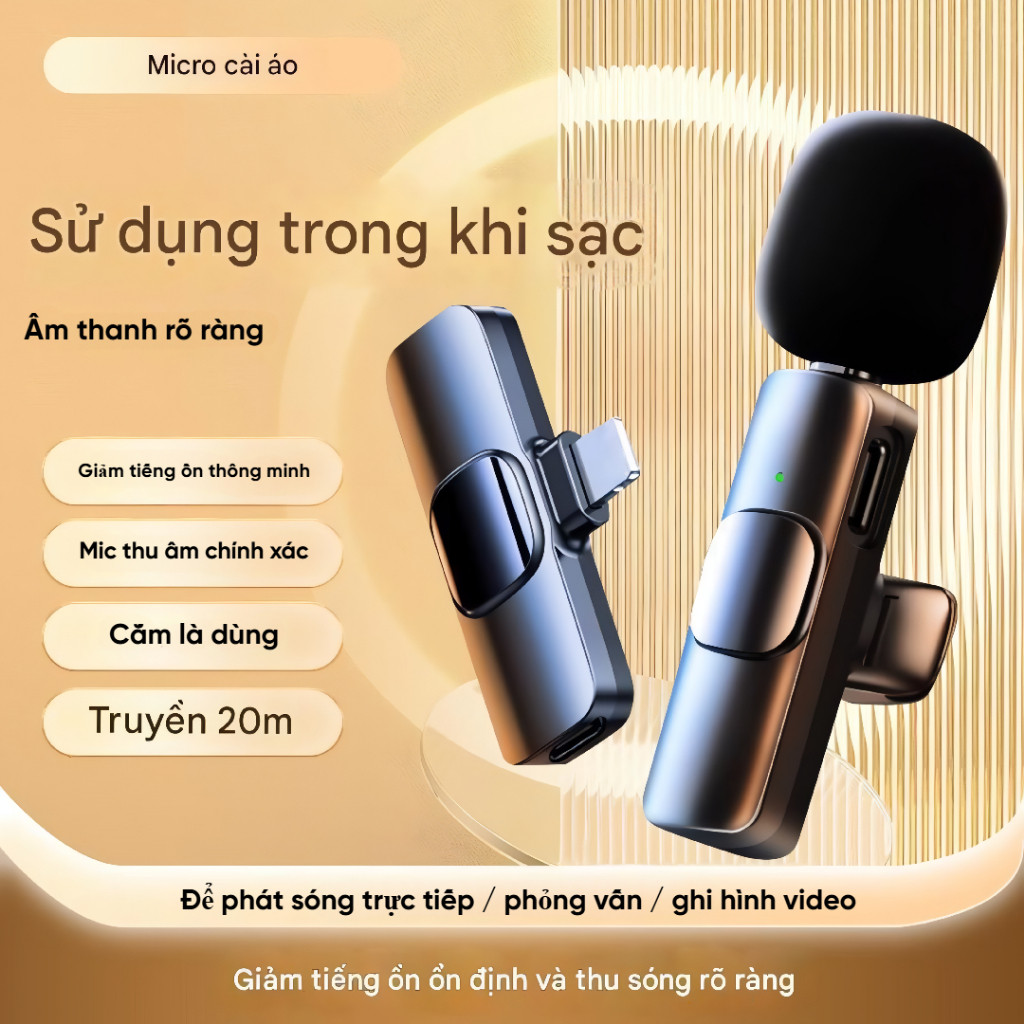 Mic Thu Âm Không Dây Cài Áo K9  Khử Tiếng Ồn Dùng Livetream Ghi Âm Quay Video Đàm Thoại | BigBuy360 - bigbuy360.vn