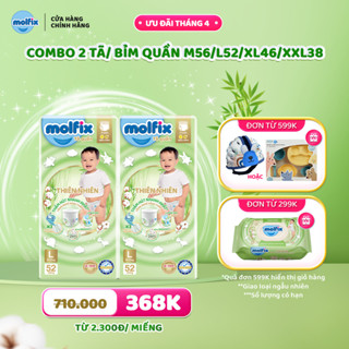 [Mega Jumbo size L] Combo 2 Tã/bỉm quần Molfix Thiên nhiên Super Jumbo L (9kg - 13kg) - 52 miếng/gói
