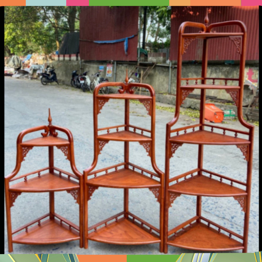 Kệ góc kê đồ, kệ gỗ tầng để góc tủ gõ để đồ trang trí nhà cửa gỗ Lim