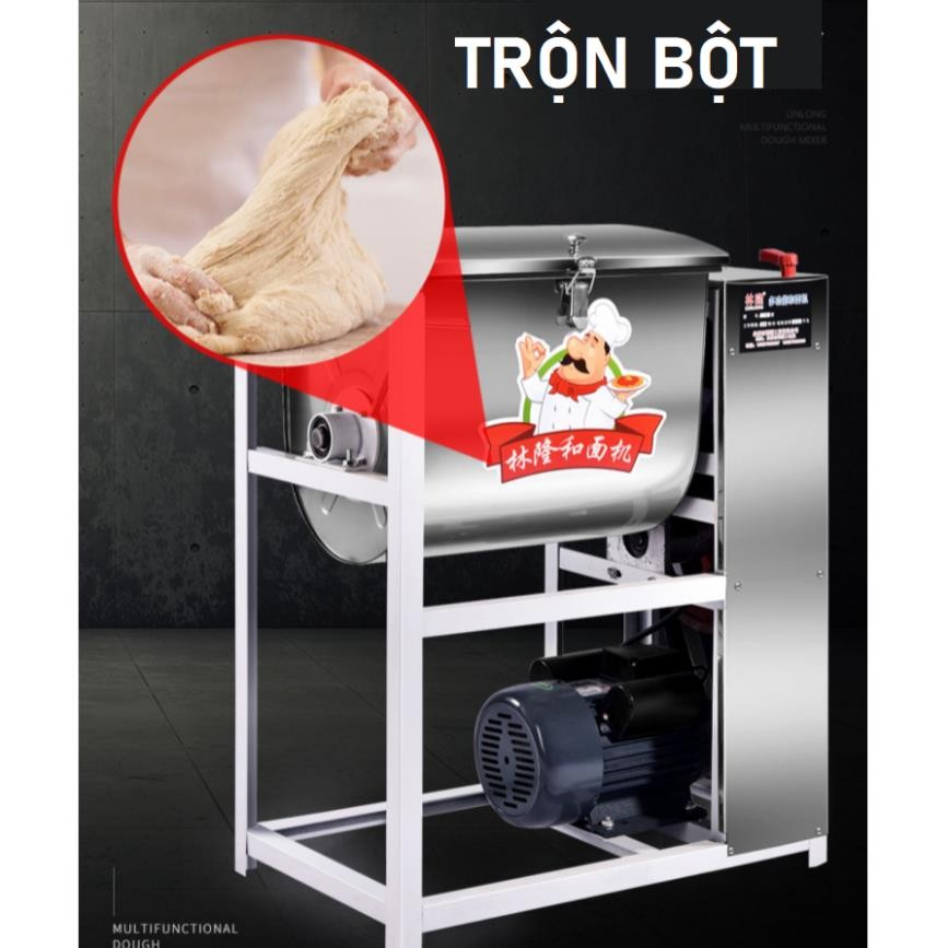 Máy trộn bột ướt, bột nếp, trộn thực phẩm cả khô và nước 25-30kg/mẻ thùng trộn lớn Inox 304 động cơ 3.5KW dây đồng