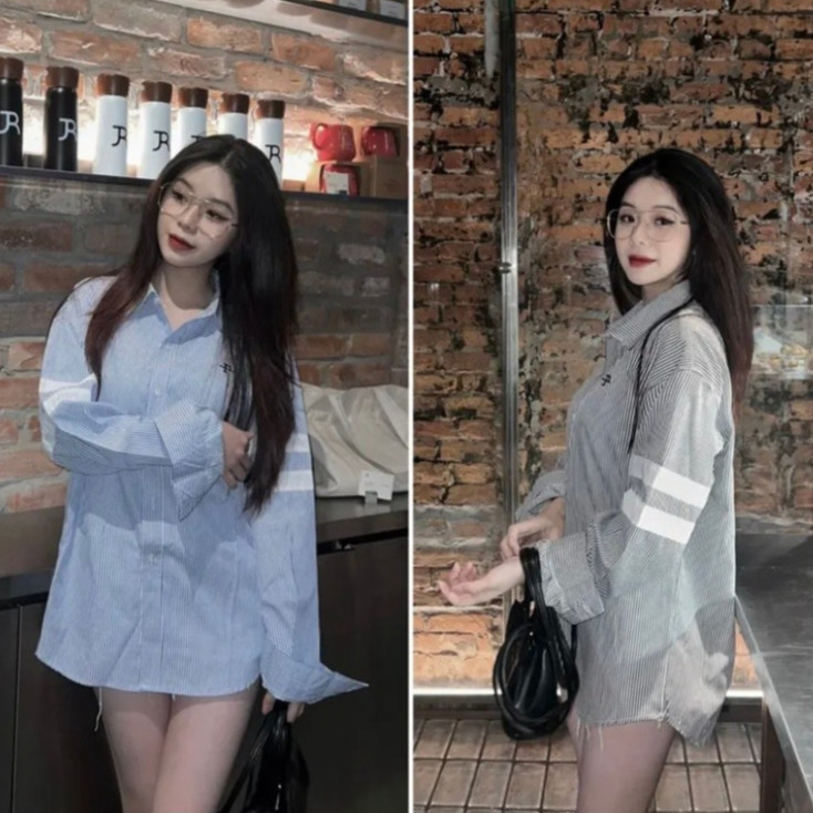 Áo sơ mi nam nữ kẻ sọc viền tay, sơ mi boy girl phố chất liệu lanh mềm mịn mát thấm hút mồ hôi Pi St