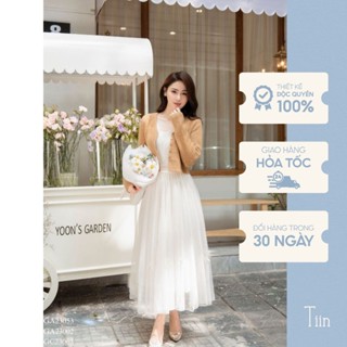 Chân váy xếp ly midi dáng dài bồng chất voan đính nơ hai màu freesize Tiin Store GC23063