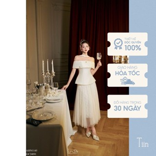 Áo trễ vai nữ thiết kế đáp lật dáng áo peplum đính đá dây cổ đi tiệc điệu đà nữ tính sang chảnh TIINSTORE AHN1145