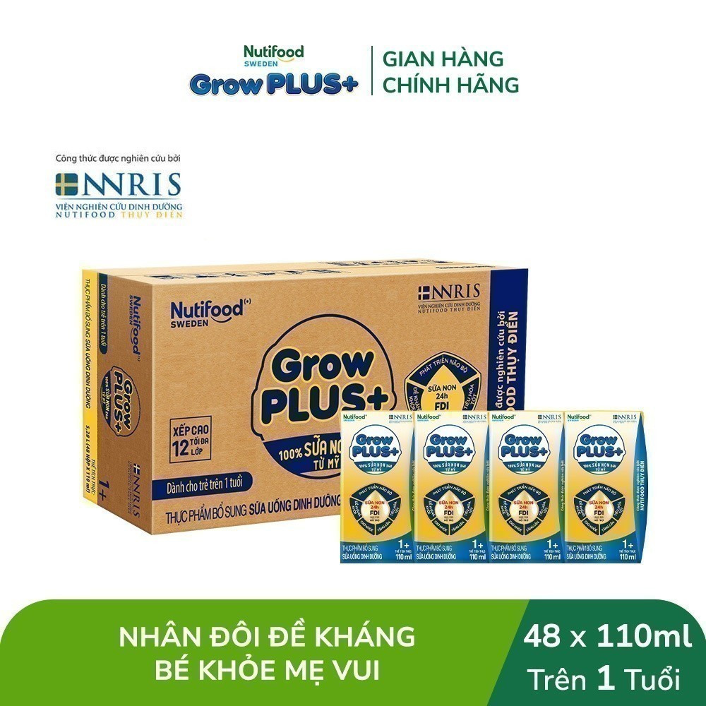[LIVESTREAM KOL] Thùng Sữa Bột Pha Sẵn GrowPLUS+ Sữa Non Tăng Đề Kháng 110ml - (48 Hộp x 110ml)
