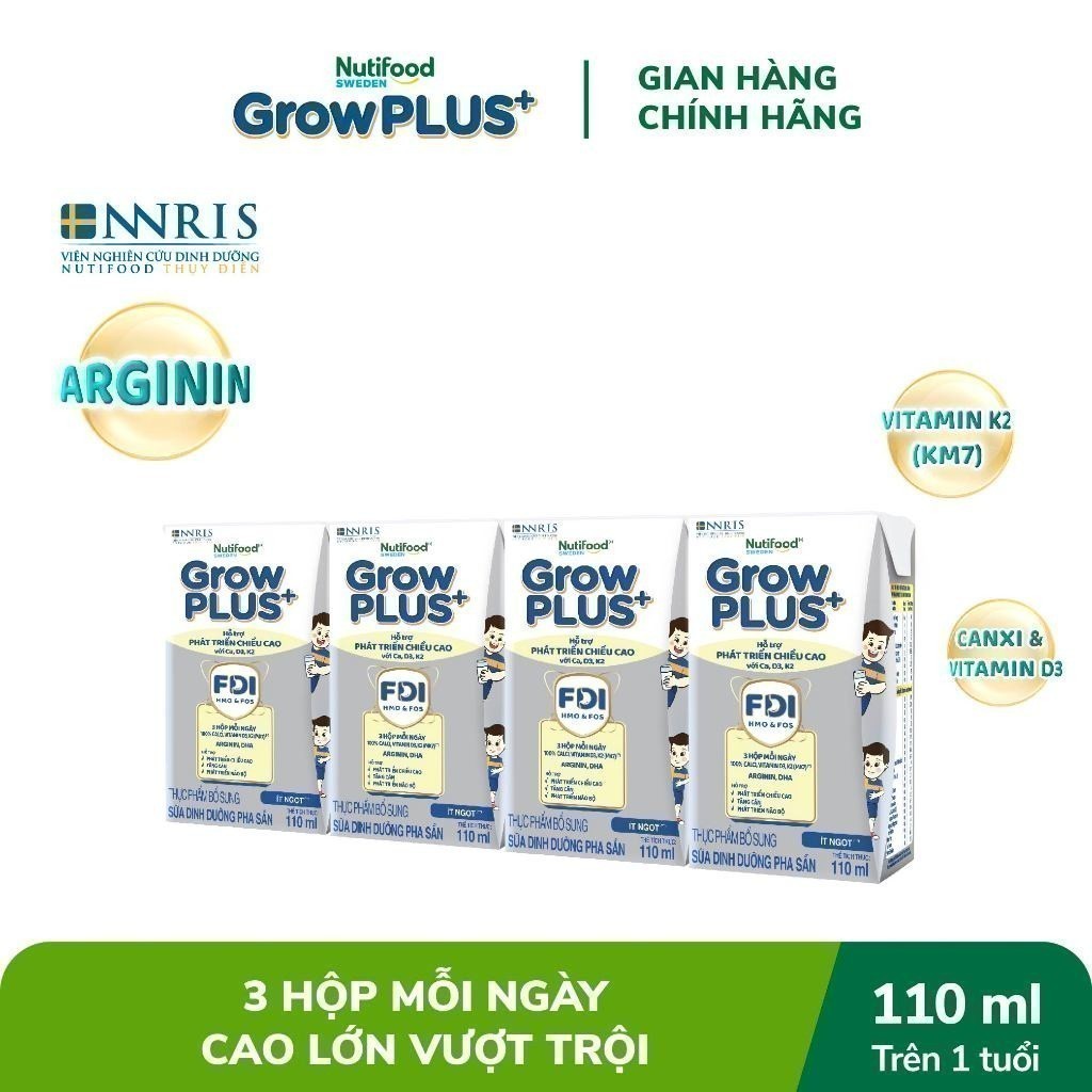 Combo 2 Thùng 24 Hộp Sữa Bột Pha Sẵn Nutifood Sweden GrowPLUS+ Cao lớn vượt trội hộp 110 ml | BigBuy360 - bigbuy360.vn