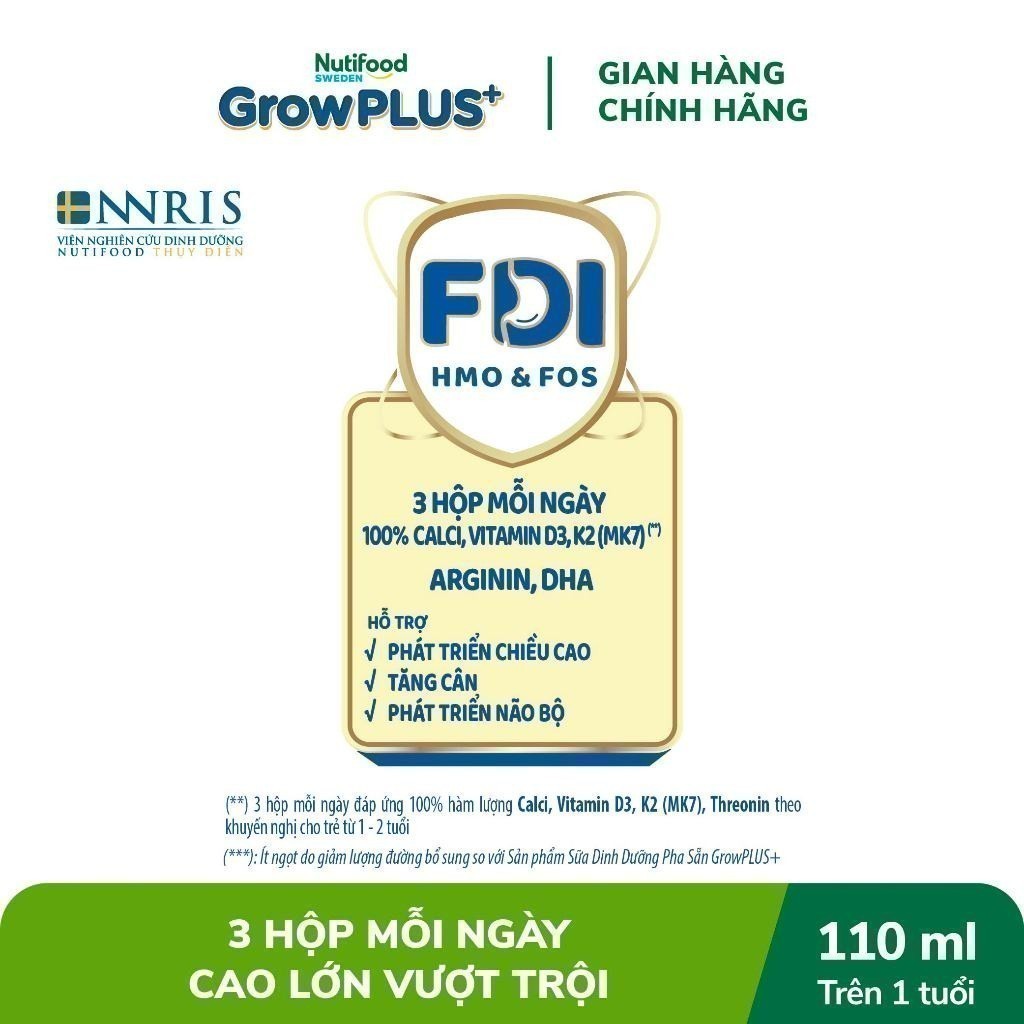 Combo 2 Thùng 24 Hộp Sữa Bột Pha Sẵn Nutifood Sweden GrowPLUS+ Cao lớn vượt trội hộp 110 ml | BigBuy360 - bigbuy360.vn