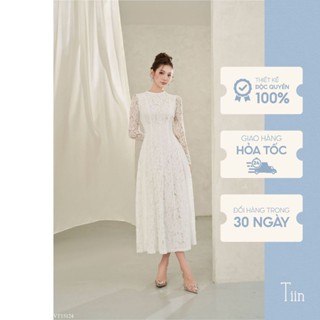 Váy đầm ren nữ dài tay dự tiệc dáng dài xoè thiết kế cô dâu đi bàn tiểu thư sang chảnh TIINSTORE VHD1177