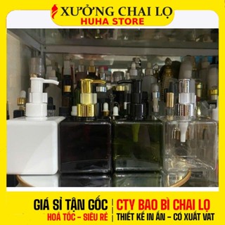 Chai Chiết Mĩ Phẩm ❣️BUÔN SỈ RẺ❣️ Chai Pet Vòi Nhấn Dài 250ml Vuông Lotion Đựng Sữa Tắm, Kem Dưỡng, Dầu Gội HUHA