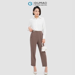 Quần tây nữ GUMAC baggy lưng liền phối phụ kiện vải silk len dày dặn  QD04026