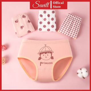 Combo 4 quần lót bé gái cotton cao cấp  Quần chip trẻ em 15 - 51kg họa tiết dễ thương SAVILL L7003 