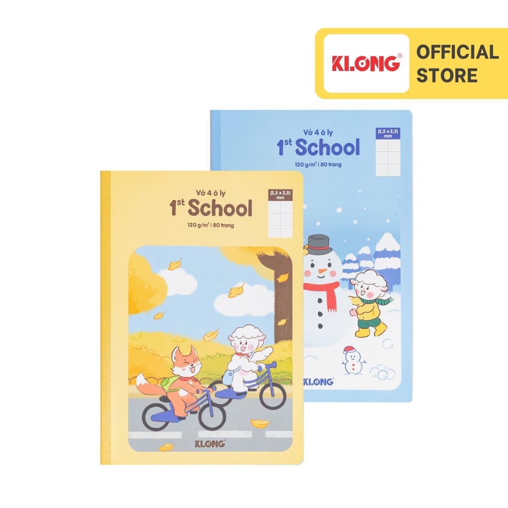 (Lốc 10 cuốn) Vở 4 ô ly may dán gáy 1st School Foxy & Sheepy KLONG B5¯ 80 trang 120/76; MS: 079