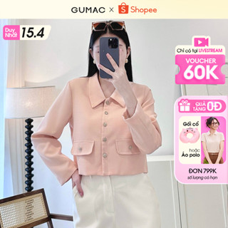 Áo blaze nữ phối nắp túi - áo Blazer form lửng tay dài thời trang GUMAC OWD12077