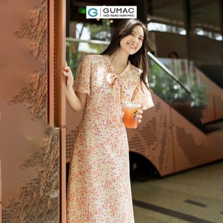 Đầm nữ GUMAC họa tiết phối nơ  DD07064