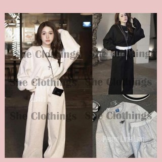  Set Bộ Đồ Nỉ Das Đen Trắng Áo Dáng Lỡ Phồng Gấu Thêu Logo Kèm Quần Dài Boom Gấu Freesize 