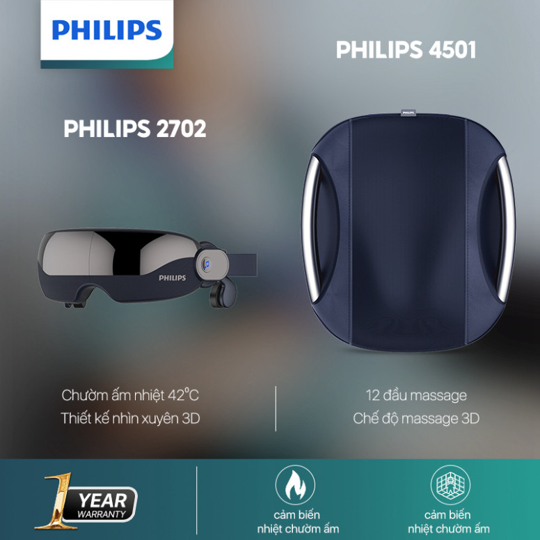 PHILIPS Máy Massage Lưng 4501 + Máy Massage Mắt 2702 – Sức khỏe toàn diện – Bảo hành 12 tháng