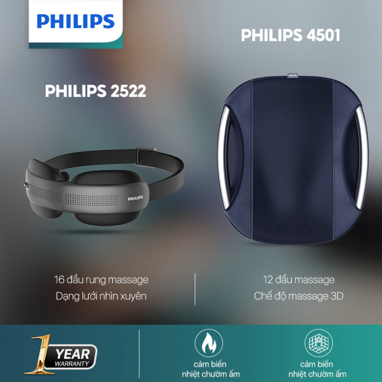 Máy Massage Lưng Philips PPM4501 + Máy Massage Mắt Philips PPM2522  – Bảo Hành Chính Hãng 24 Tháng