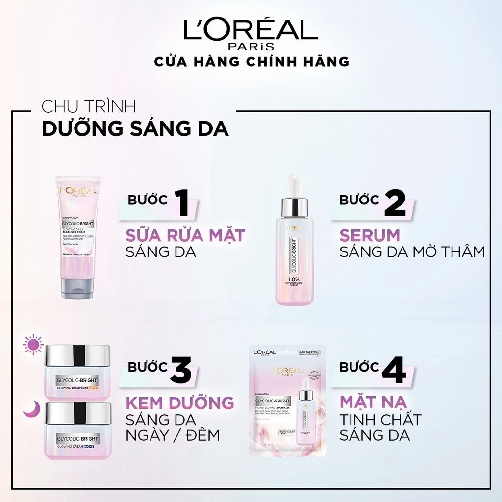 Mặt nạ dưỡng sáng mờ thâm nám L'Oreal Paris Glycolic (AHA) Bright 22g | BigBuy360 - bigbuy360.vn