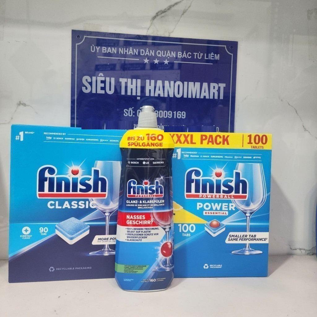 Combo 100 Viên rửa bát Finish all in one hoặc 90V Classic + Nước làm Bóng Finish 800ml chuyên dùng c