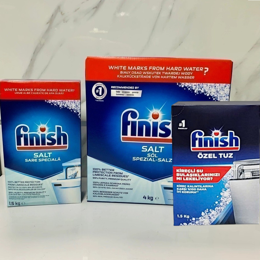 Muối làm mềm nước Finish 4kg, Muối rửa bát Finish hộp 4 kg, 1.2kg  Nhập Khẩu EU, muối finish 1.5kg c
