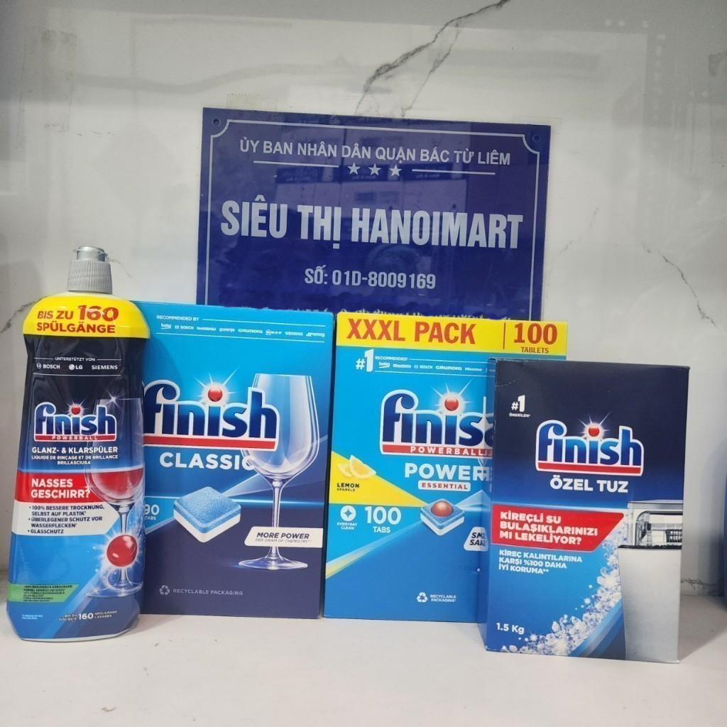 Combo Viên Finish Classic 90v + Muối Finish 1.2kg + Nước làm bóng bát Finish 400ml dùng cho máy rửa