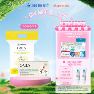 Combo làm sạch da dịu nhẹ Bông Bạch Tuyết: Bông tẩy trang mềm mịn 250gr + Khăn khô làm sạch da 80 miếng/hộp