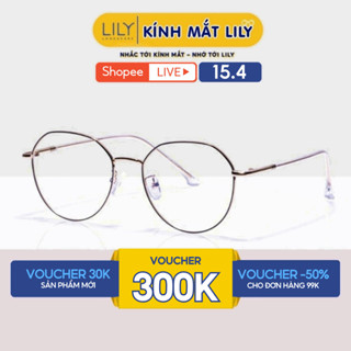 Gọng kính cận nữ LILYEYEWEAR kim loại thiết kế mắt tròn thanh mảnh màu sắc thời trang 292384