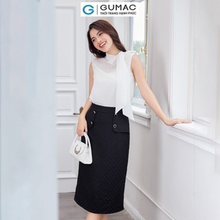 Chân váy nữ GUMAC A phối tà đắp đính nút vải cotton mịn sớ ô vuông  VD12015 - VD05002
