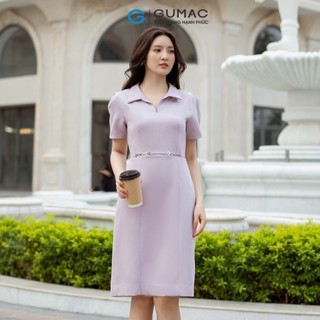 Đầm nữ GUMAC bút chì cổ xẻ V phối khoen eo cotton nhật cao cấp dày dặn  DD07066