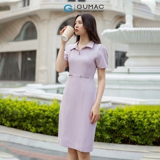 Đầm nữ GUMAC bút chì cổ xẻ V phối khoen eo cotton nhật cao cấp dày dặn  DD07066