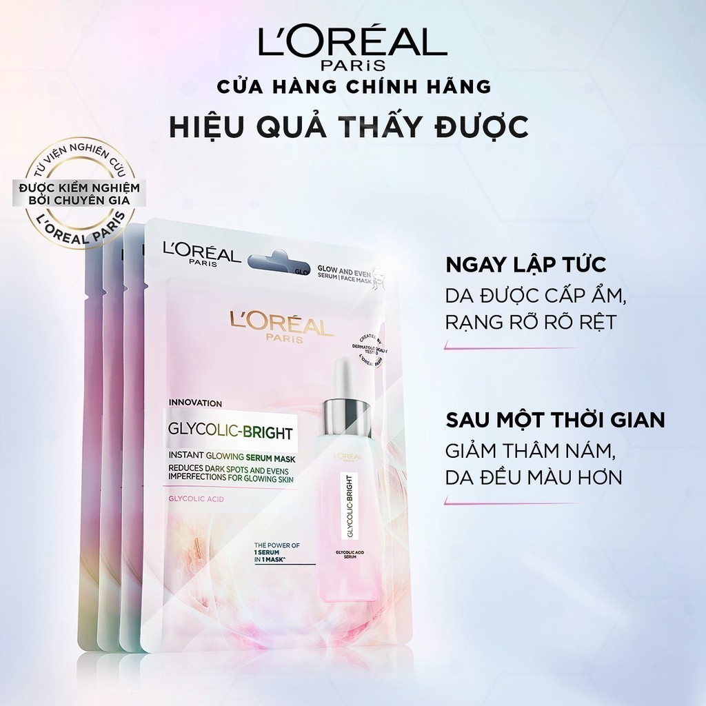 Mặt nạ dưỡng sáng mờ thâm nám L'Oreal Paris Glycolic (AHA) Bright 22g | BigBuy360 - bigbuy360.vn