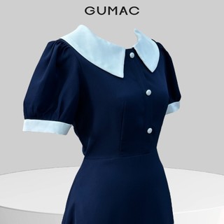 Đầm nữ GUMAC dáng A phối bâu  LDE0702