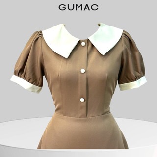 Đầm nữ GUMAC dáng A phối bâu  LDE0702