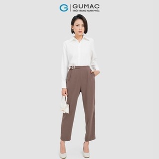 Quần tây nữ GUMAC baggy lưng liền phối phụ kiện vải silk len dày dặn  QD04026