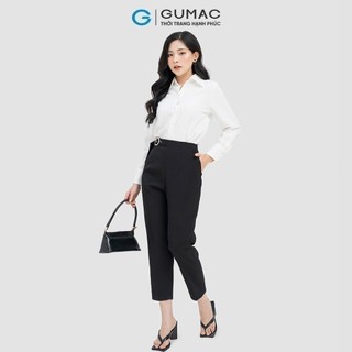 Quần tây nữ GUMAC baggy lưng liền phối phụ kiện vải silk len dày dặn  QD04026