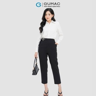 Quần tây nữ GUMAC baggy lưng liền phối phụ kiện vải silk len dày dặn  QD04026