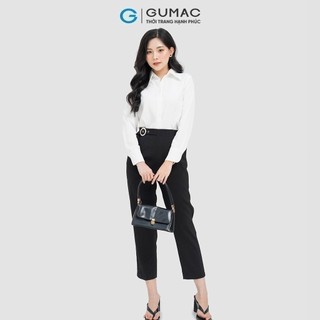 Quần tây nữ GUMAC baggy lưng liền phối phụ kiện vải silk len dày dặn  QD04026
