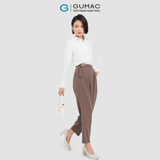 Quần tây nữ GUMAC baggy lưng liền phối phụ kiện vải silk len dày dặn  QD04026