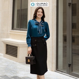 Chân váy nữ GUMAC A phối tà đắp đính nút vải cotton mịn sớ ô vuông  VD12015 - VD05002