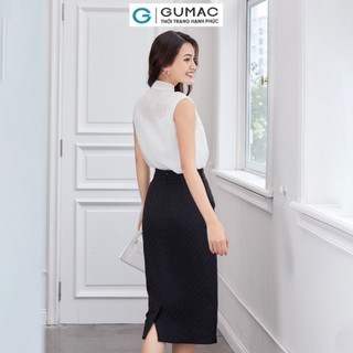 Chân váy nữ GUMAC A phối tà đắp đính nút vải cotton mịn sớ ô vuông  VD12015 - VD05002