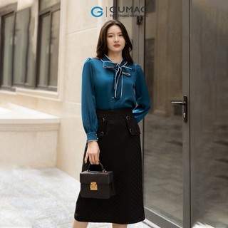 Chân váy nữ GUMAC A phối tà đắp đính nút vải cotton mịn sớ ô vuông  VD12015 - VD05002