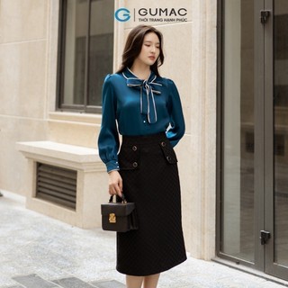Chân váy nữ GUMAC A phối tà đắp đính nút vải cotton mịn sớ ô vuông  VD12015 - VD05002