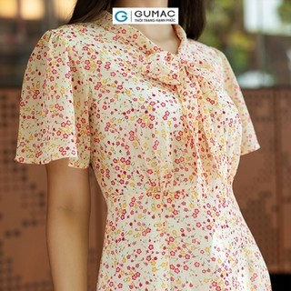 Đầm nữ GUMAC họa tiết phối nơ  DD07064
