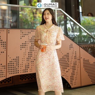 Đầm nữ GUMAC họa tiết phối nơ  DD07064