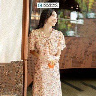 Đầm nữ GUMAC họa tiết phối nơ  DD07064